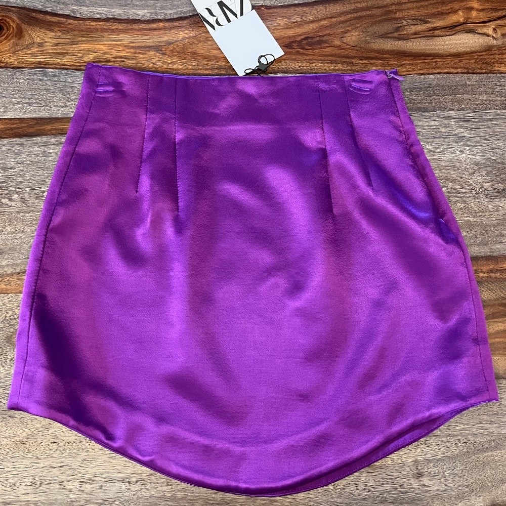 NWT Zara Purple Satin Effect High Waist Mini Skirt Blogger Fave Size XS